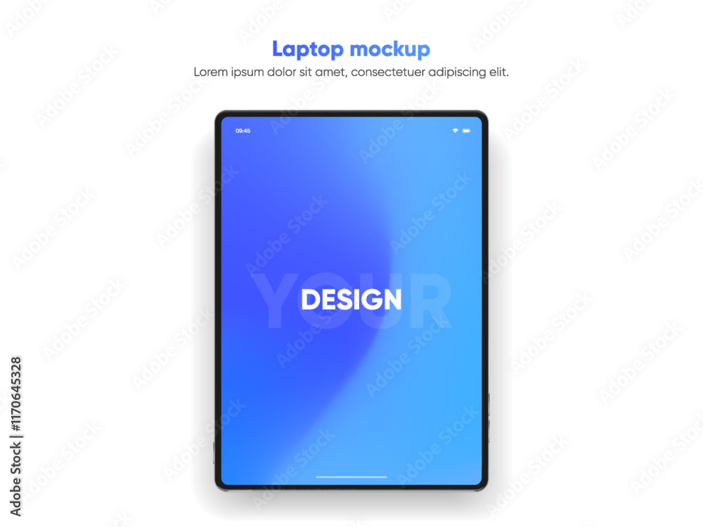 Poster 3D Tablet frame less blank screen. Empty screen device tablet mockup element. Can be used for mobile app, UI UX, business presentations. High quality EPS10 ultra realistic tablet with editable screen