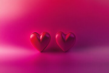 Two shiny red hearts against a soft pink background creating a romantic atmosphere perfect for love celebrations