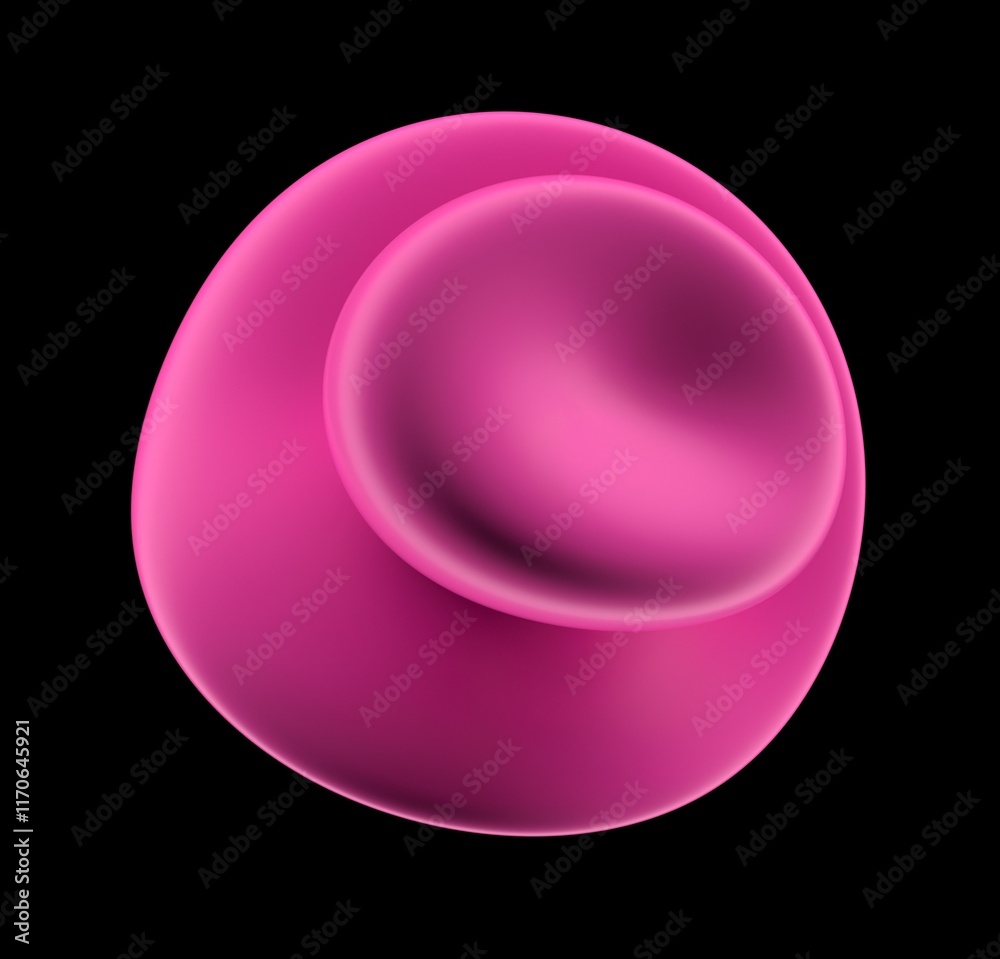 Poster Abstract 3D illustration of a pink glossy drop on a black background. An image on the theme of biotechnology and science.