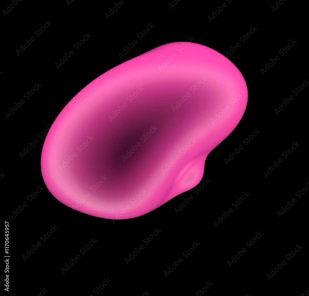 Poster abstract 3d illustration of a pink glossy drop on a black background.