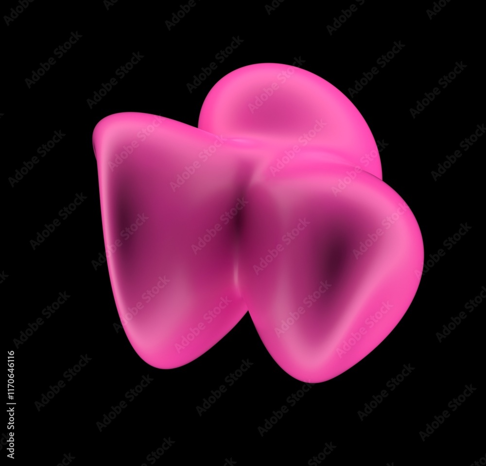 Poster Abstract 3D illustration of futuristic glitchy pink glossy form with ripples and distortions. An image on the theme of biotechnology and molecular physics.