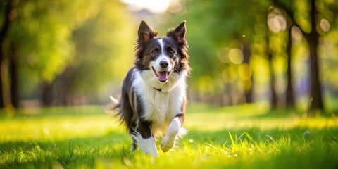 Obraz premium Border Collie Running Free in Green Park, running, field, running, field, animal, dog, exercise,dog, green, wildlife, collie