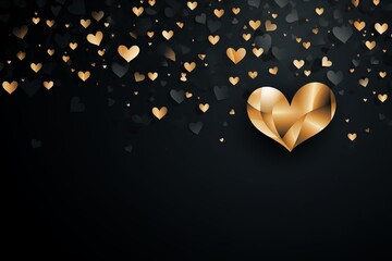 Beautiful golden heart against a dark background with floating smaller hearts creating a romantic atmosphere