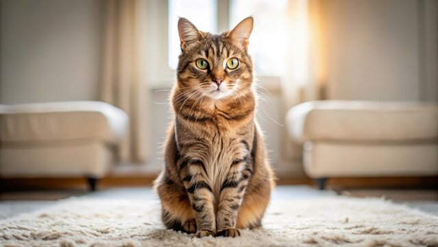 Eine katzenartige Haustier sitzt mit offenen Augen und einer entspannten Miene in einem ruhigen Raum, furry friend, tranquil scene