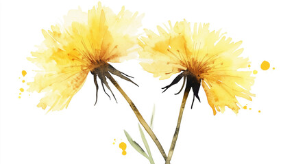 Obraz premium Dandelion yellow watercolor art isolated on transparent background