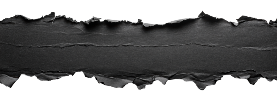 Torn Black Paper on White Background, vibrant jagged edge, minimalist design, striking contrast, ideal for text placement, bold visual impact.