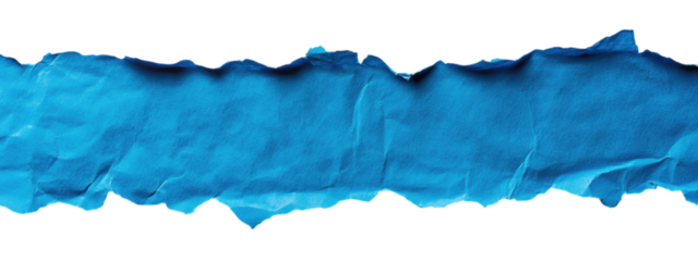 Torn Blue Paper on White Background, vibrant blue sheet with jagged edge, minimalist design, striking contrast for creative projects