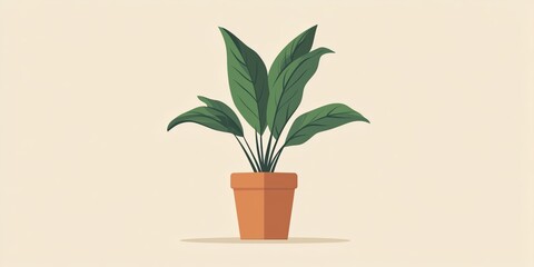 Minimalist Illustration of a Potted Green Plant on Beige Background