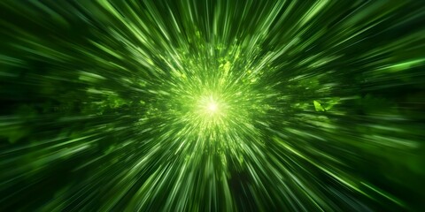 A burst of green light radiating outward, creating a sense of motion and energy in a vibrant, abstract style. Concept Green Light Burst, Motion and Energy, Vibrant Abstract Art