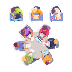 Fototapeta premium Sitting Man and Woman Office Worker on Chair Above View Vector Illustration Set