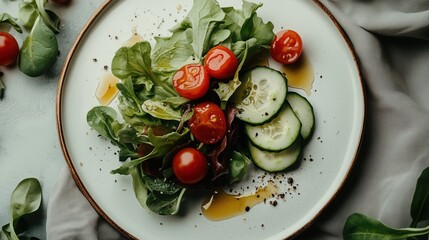 Healthy Salad with Fresh Greens, Tomatoes, and Cucumbers