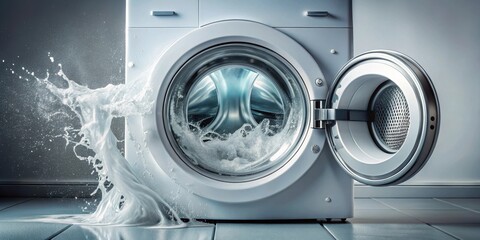 Soapy water splashing inside a spinning washing machine, soap, appliance,  soap, appliance, cleanliness, laundry