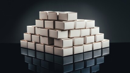 Low angle shot of a stack of blank white books on a white background