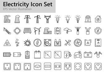 Electricity and power outline icons set.
