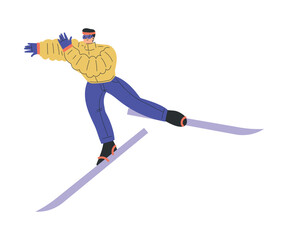 Fototapeta premium Man Skiing Downhill in Goggles in Winter Vector Illustration