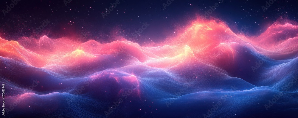 Aufkleber Futuristic Abstract Waves Background in Neon Blue and Pink for Technology AI Data Graphics