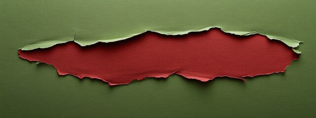 Torn Olive Green Paper with Red Sheet, minimalist design showcasing vibrant contrast, ideal for impactful text presentation.