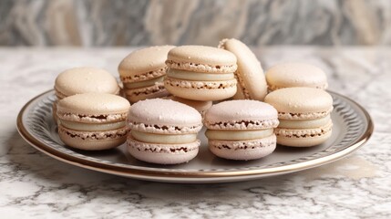 Lavender macarons on stylish plate with pastel colors