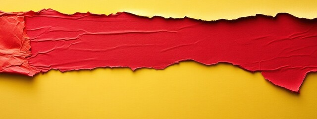 Pale Yellow Torn Paper with Vibrant Red Sheet, Minimalist Design, Striking Contrast, Centered for Text Placement