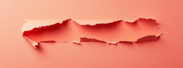 Obraz premium Torn Peach Paper on Vibrant Background, jagged edge detail, centered for text, minimalist style, striking color contrast, modern aesthetic