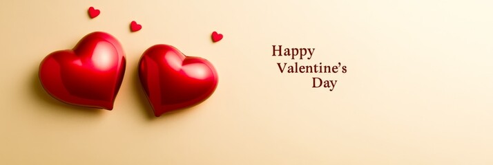 Celebrate love with a festive Valentine's Day banner featuring red hearts on a soft background