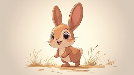 Fototapeta premium Adorable cartoon bunny rabbit standing in grass.
