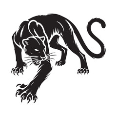 Aggressive Attacking Panther silhouette for artistic digital designs - Attacking Panther black vector
