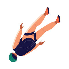 Man Skydiver in Flight Free Falling with Parachute Vector Illustration