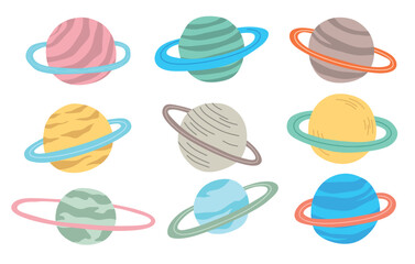 Cute cartoon solar system flat vector character set with cartoon flat style.