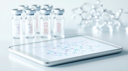 Digital Tablet with Molecular Diagrams in Lab Setting