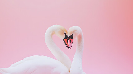 A couple of swan fall in love with pink background with copy space.