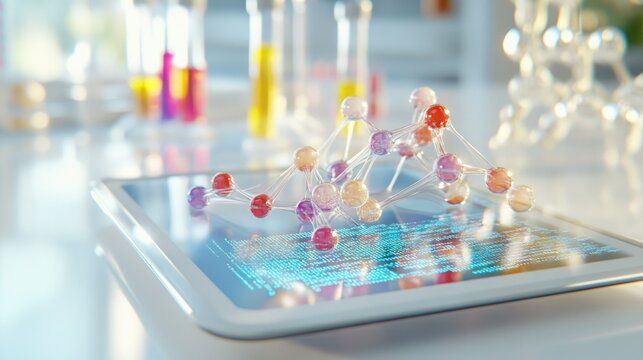 Digital Tablet with Molecular Diagrams in a Lab Setting