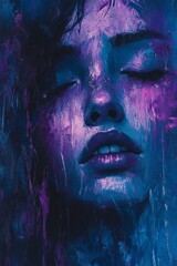 Emotional Abstract Portrait with Purple and Blue Shades