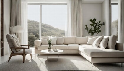 Modern Minimalist Living Room Interior Design A Clean and Contemporary Space Bathed in Daylight Perfect for Relaxation and Stylish Entertaining.