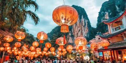 Vibrant lanterns illuminating a festive outdoor celebration