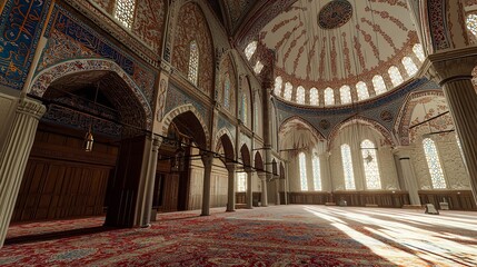 Obraz premium A grand interior of a large cathedral with a marble floor and high ceilings, suitable for use in architectural, historical or spiritual contexts