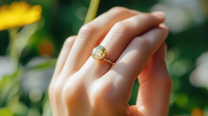 Moss Agate Ring with Rose Gold Band in Nature