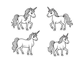 Unicorn line art vector set design