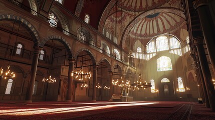Fototapeta premium A grand interior of a large cathedral with a marble floor and high ceilings, suitable for use in architectural, historical or spiritual contexts