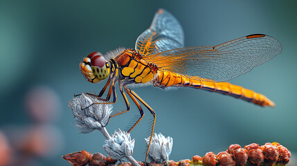 Dragonfly on a flower in the garden.