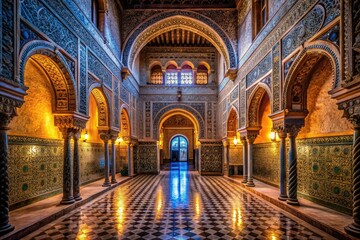 Obraz premium Dark Jerez Alcázar: Stunning portrait photography captures Andalusian architecture and Spanish history's depth.