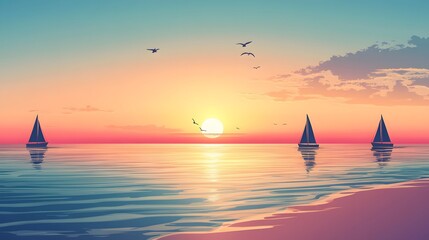 Sailboats at Sunset Peaceful Ocean Scene