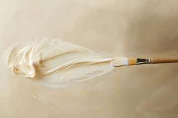 A paintbrush dipped in thick oil paint. Close up