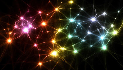 Fototapeta premium Abstract image depicting a vibrant network of interconnected nodes, resembling a neural network or complex system. Perfect for technology, science, or connection themes.