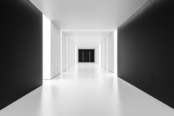 Obraz premium White and black minimalist symmetrical architecture of an empty hallway for background