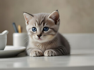 A minimalist portrait of a kitten, showcasing its delicate features and soft fur.
