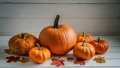 Vibrant Orange Halloween Pumpkins on White Planks Festive Holiday Decoration for Autumn Celebrations and Seasonal Home Decor, Perfect for Halloween Parties and Fall Gatherings