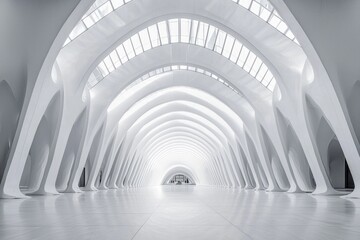 Fototapeta premium White and black minimalist symmetrical architecture of an empty hallway for background