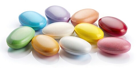 Isolated Oval Tablets on White Background for Medicine and Health Concept, Pharmaceutical Research, Healthcare, Wellness, Nutraceuticals, Supplements, Prescription Drugs, Medical Treatment