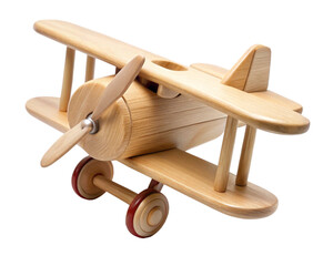 wooden toy airplane on a white background